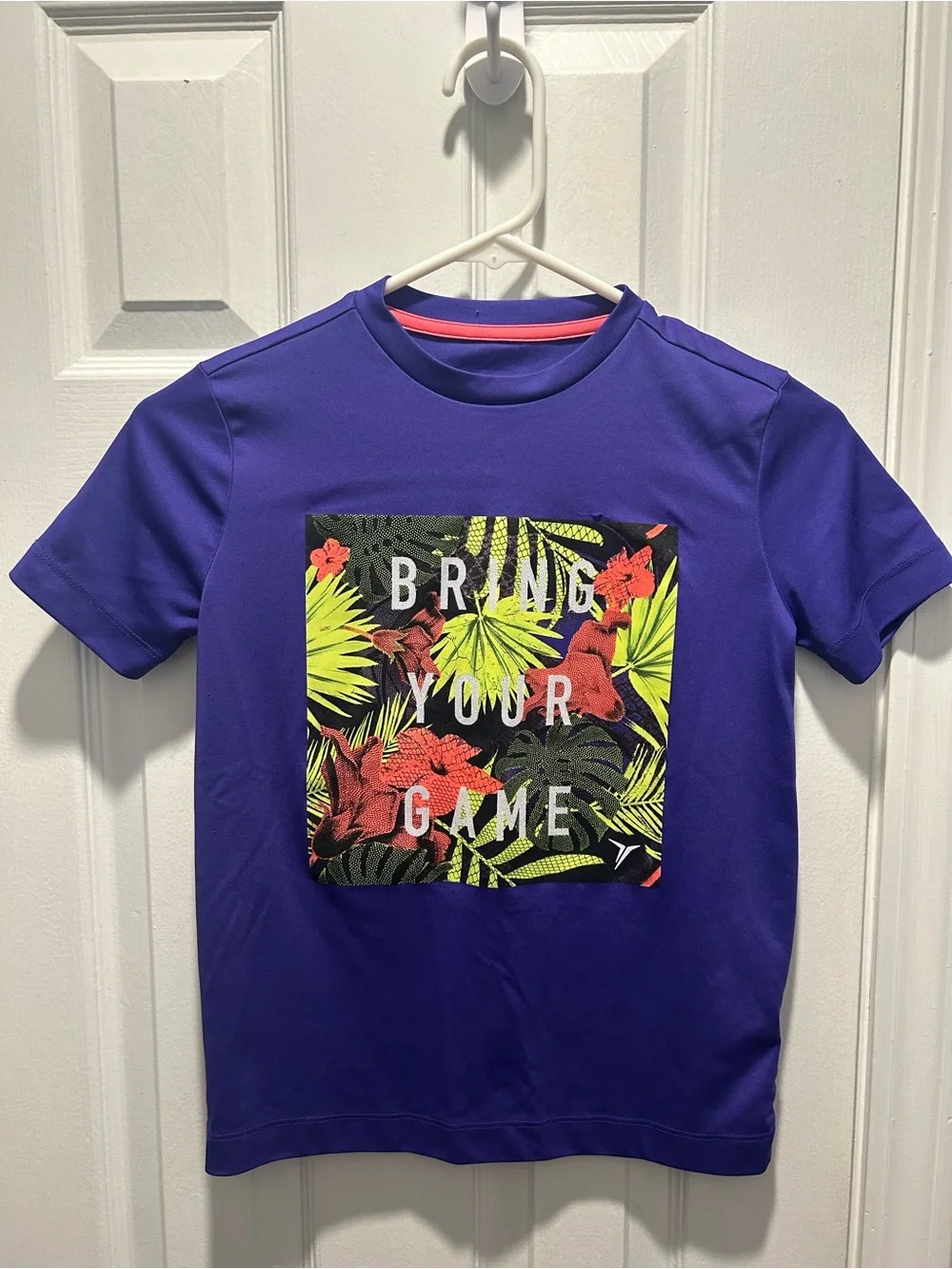 Old Navy Bright Purple Short-Sleeve Tee with Tropical Chest Graphic